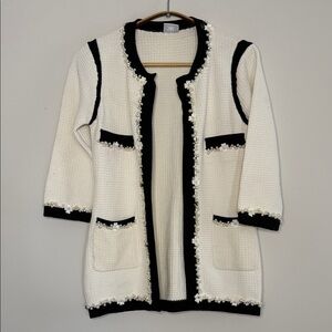 Chic Black and White Women's Pearl Knit Cardigan